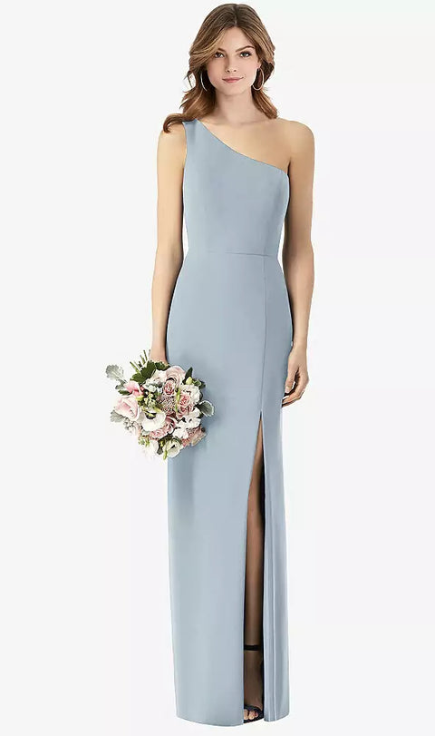 Thread Bridesmaid Th087 One-shoulder Crepe Trumpet Gown With Front Slit