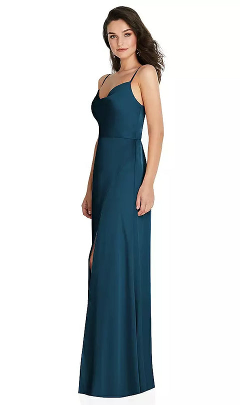 Thread Bridesmaid Th098 Cowl-neck A-line Maxi Dress With Adjustable Straps