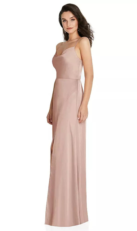 Thread Bridesmaid Th098 Cowl-neck A-line Maxi Dress With Adjustable Straps