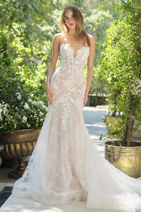 Andrea & Leo - WL072 Floral Plunging Neckline Gown