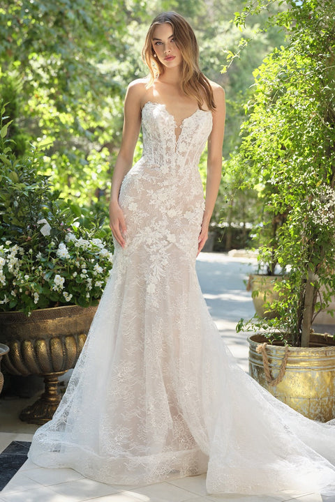 Andrea & Leo - WL072 Floral Plunging Neckline Gown